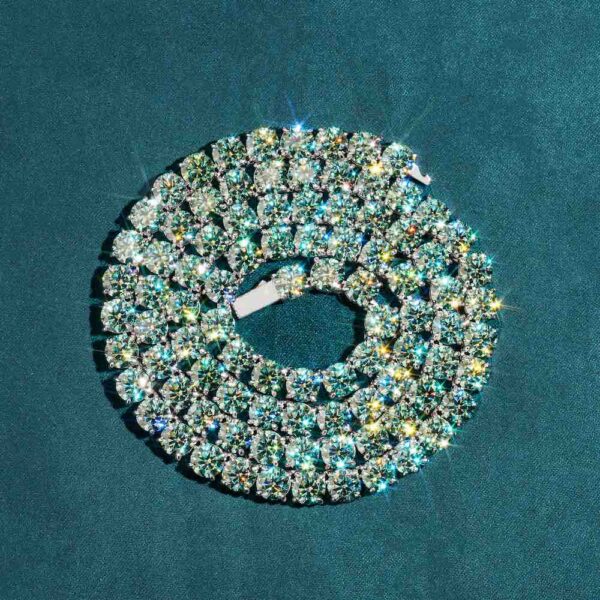 6MM Blue Moissanite Tennis Chain 14K Gold
