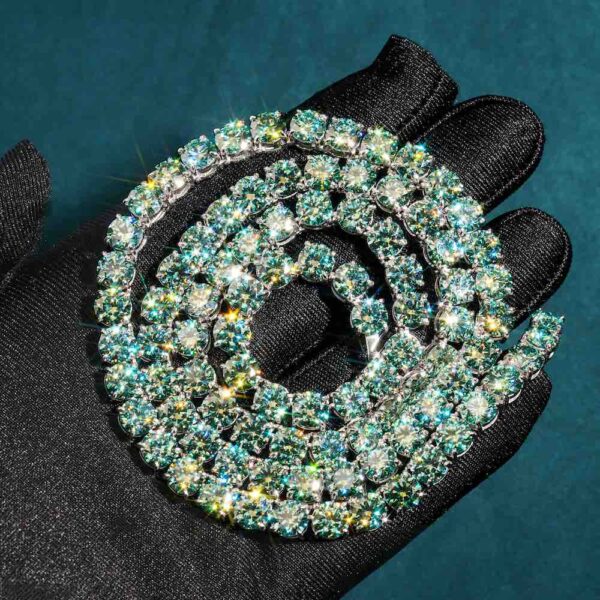 6MM Blue Moissanite Tennis Chain 14K Gold - Image 2