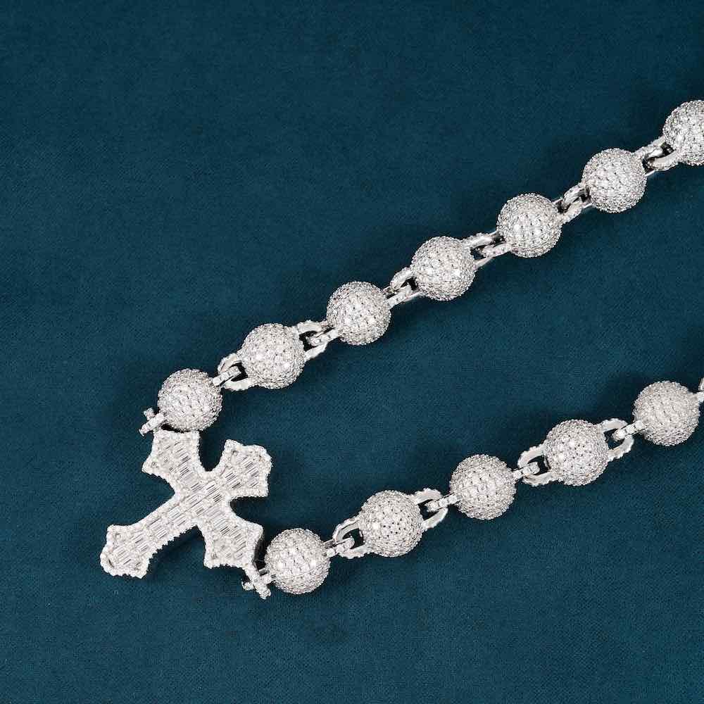 10MM Moissanite Baguette Cross Beads Link Chain 14k Gold - Image 2