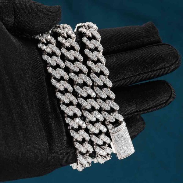 12MM Moissanite Prong Miami Cuban Link Chain 14K Gold - Image 2