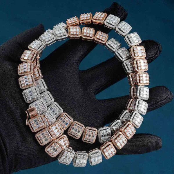13MM Moissanite Clustered Baguette Tennis Chain - Image 3