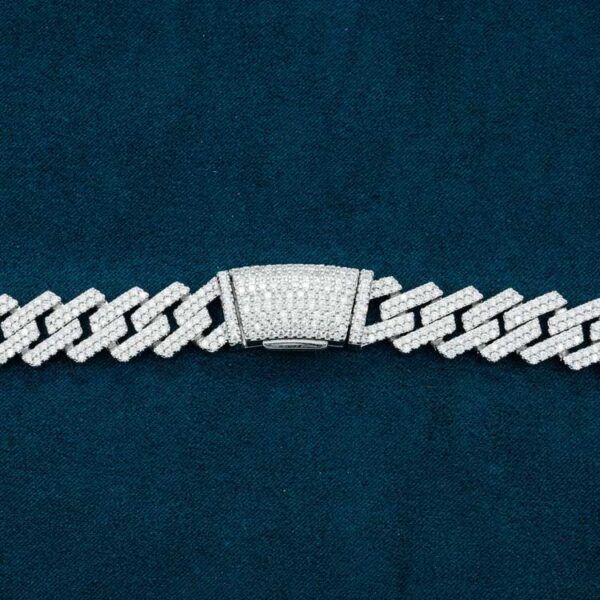 2-Row 13MM Moissanite Prong Cuban Link Chain 14K Gold - Image 2