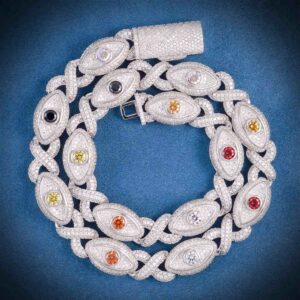 15MM Iced Out Multi Gemstone Evil Eye Eternity Chain 14K Gold