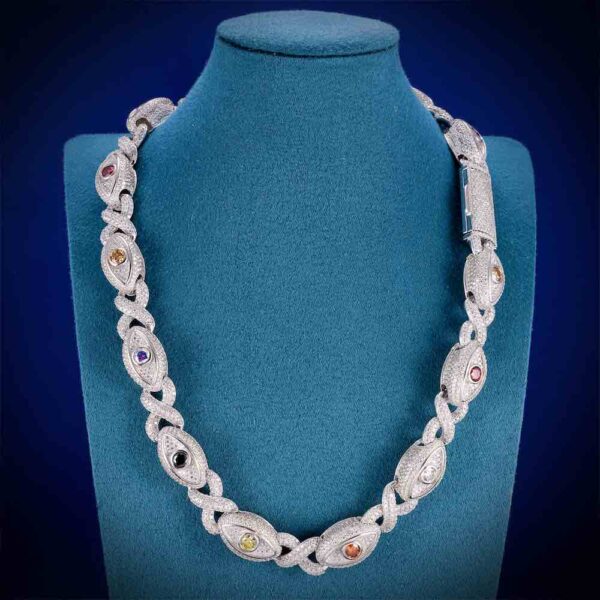 15MM Iced Out Multi Gemstone Evil Eye Eternity Chain 14K Gold - Image 2