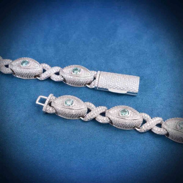 15MM Iced Out Blue Gemstone Evil Eye Eternity Chain 14K Gold - Image 3