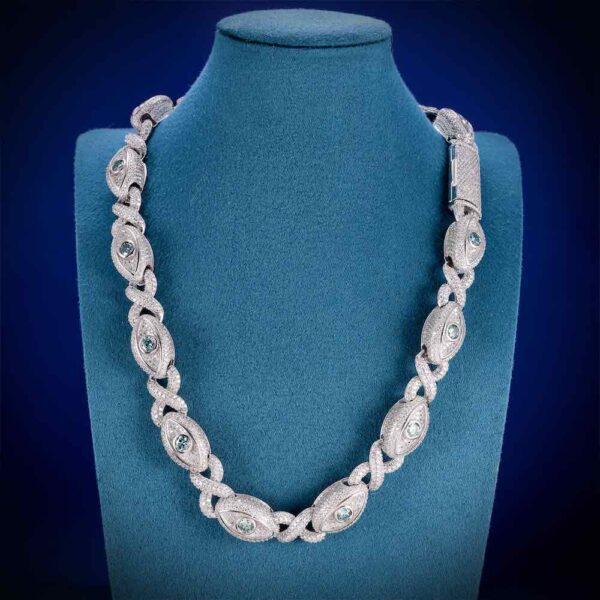 15MM Iced Out Blue Gemstone Evil Eye Eternity Chain 14K Gold - Image 2