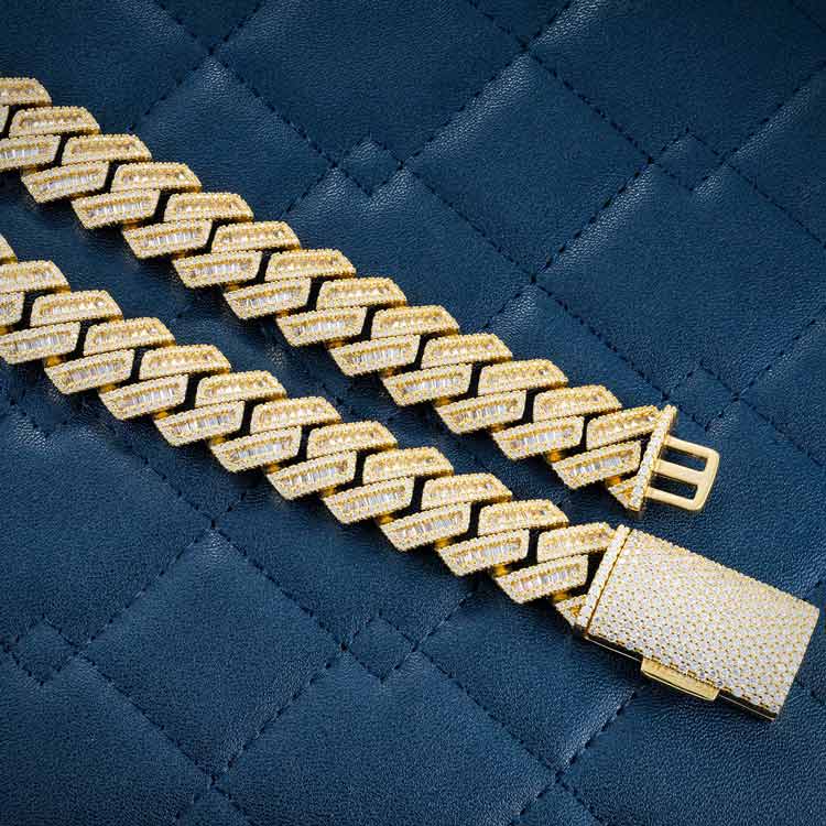 15MM Moissanite Baguette Cuban Link Chain 14K Gold - Image 2