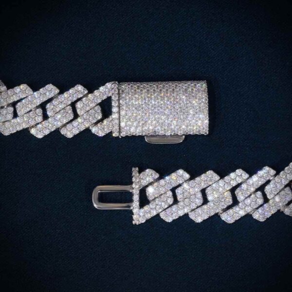 2-Row 15MM Moissanite Cuban Link Chain 14K Gold - Image 2