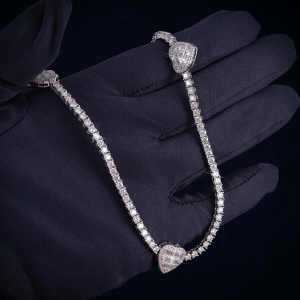 3MM Moissanite Triple Heart Tennis Necklace 14K Gold - Image 3