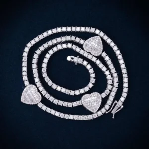 3MM Moissanite Triple Heart Tennis Necklace 14K Gold