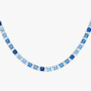 5MM Asscher Cut Blue Moissanite Tennis Chain
