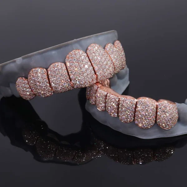 Rose Gold Perm Cut Custom Diamond Grillz 14K Gold - Image 3