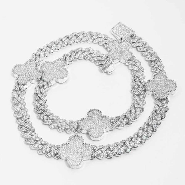 8MM Four Leaf Moissanite Cuban Link Chain 14K Gold - Image 2