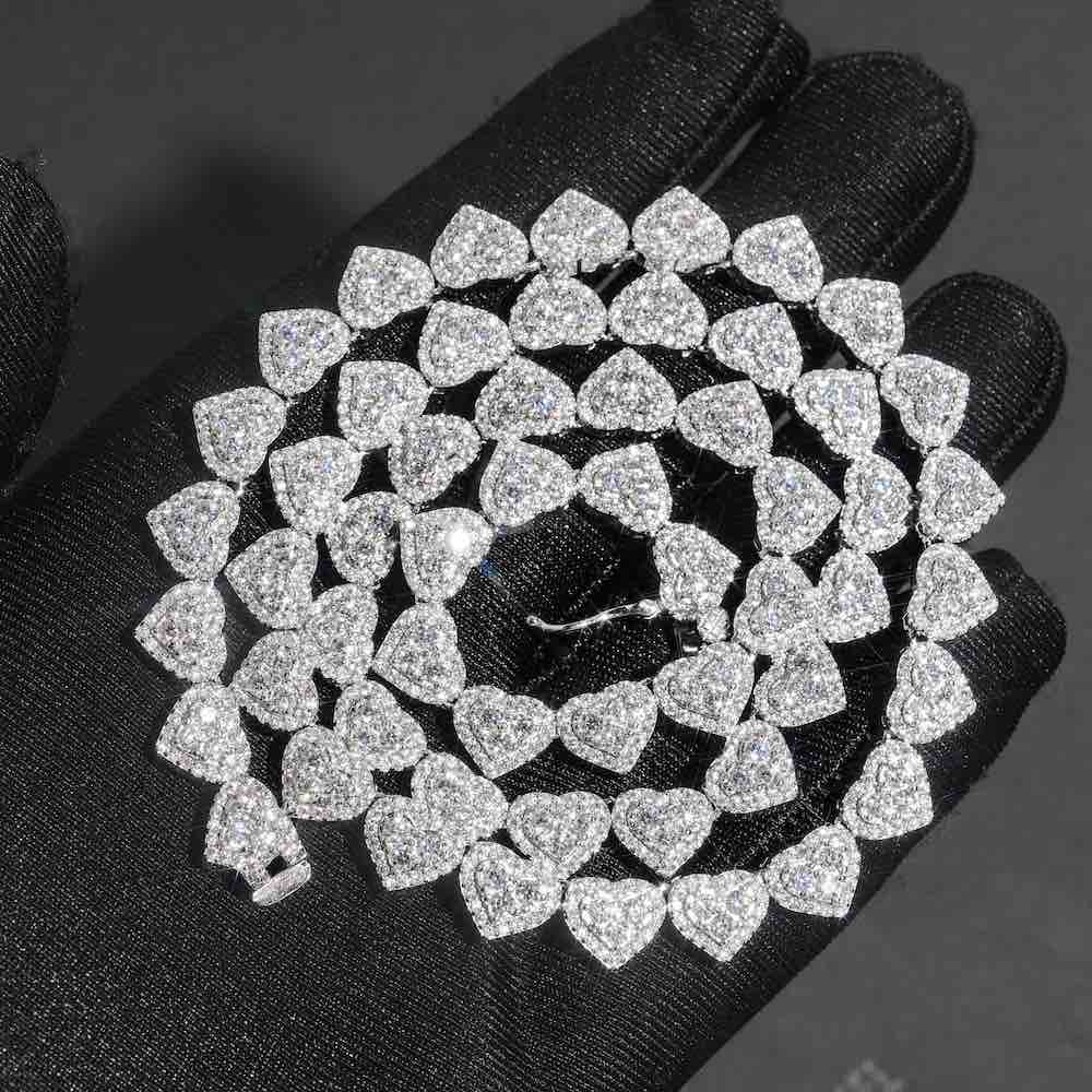 Iced Out Cluster Heart Chain 14K Gold - 10MM