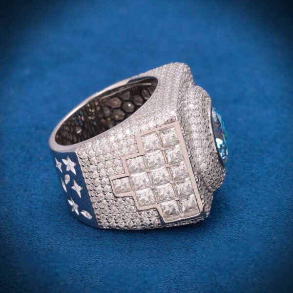 Blue Moissanite Signet Ring 14K White Gold - Image 3