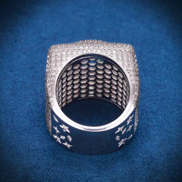 Blue Moissanite Signet Ring 14K White Gold - Image 2