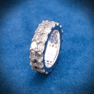 Double Row Moissanite Baguette Ring 14K Gold