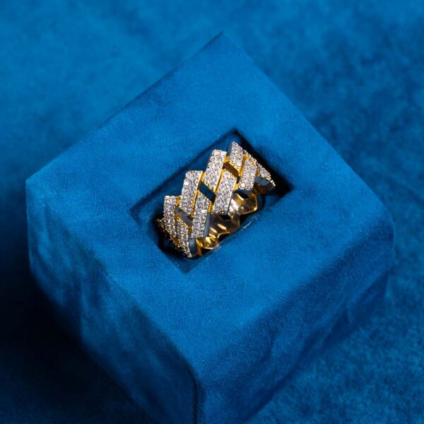 Moissanite 2-Row Cuban Link Ring 14K Gold - Image 7