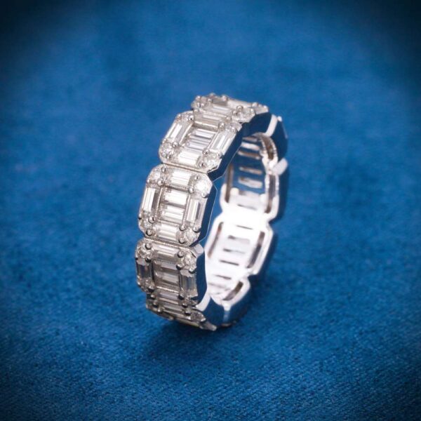 Moissanite 3-Row Baguette Band Ring 14K Gold - Image 3
