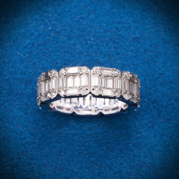 Moissanite 3-Row Baguette Band Ring 14K Gold - Image 2