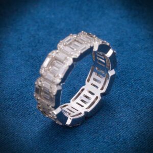 Moissanite 3-Row Baguette Band Ring 14K Gold