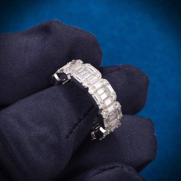 Moissanite 3-Row Baguette Band Ring 14K Gold - Image 5