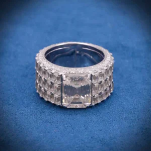 Moissanite 3-Row Emerald Cut Band Ring 14K Gold