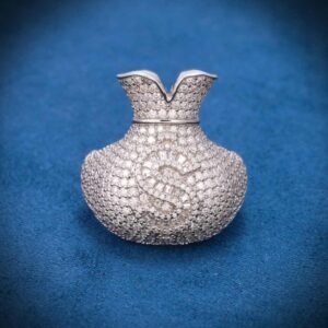 Moissanite Money Bag Ring 14K White Gold
