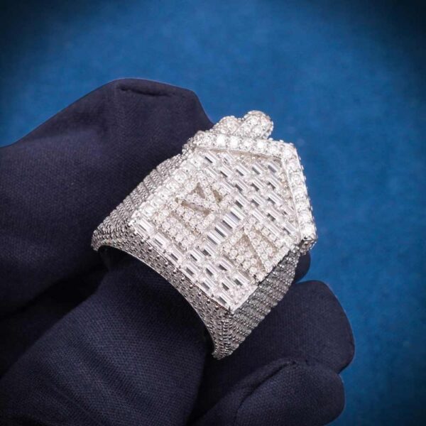 Moissanite Trap House Ring 14K White Gold - Image 4