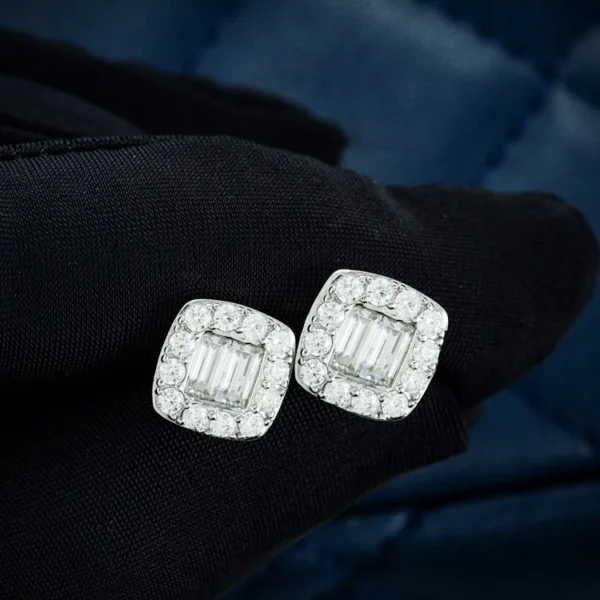 10MM Baguette Moissanite Stud Earrings 14K Gold - Image 2