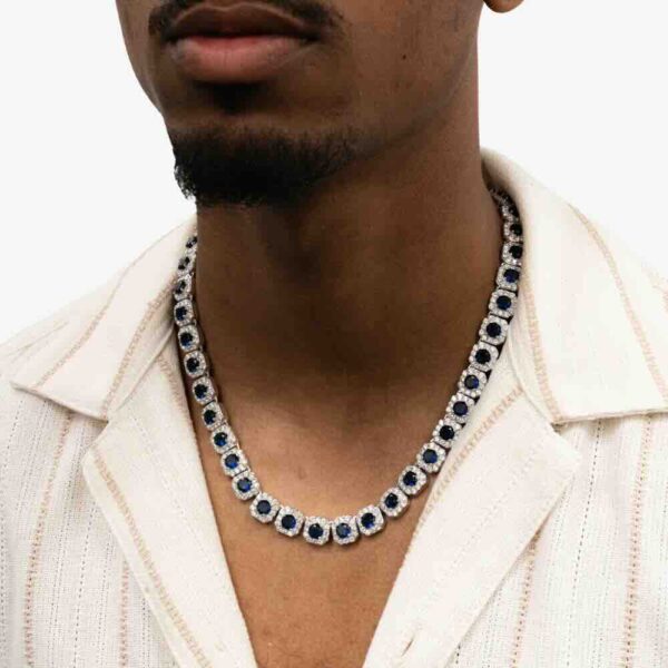 Blue Gemstone Halo Cluster Chain - Image 2