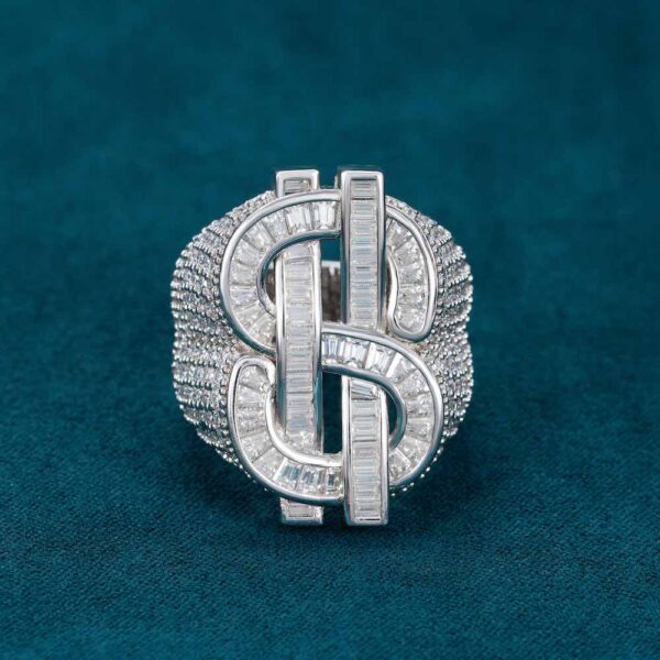 Dollar Sign Moissanite Baguette Ring 14k Gold