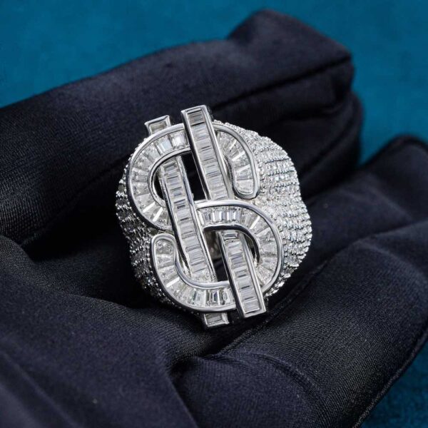 Dollar Sign Moissanite Baguette Ring 14k Gold - Image 4