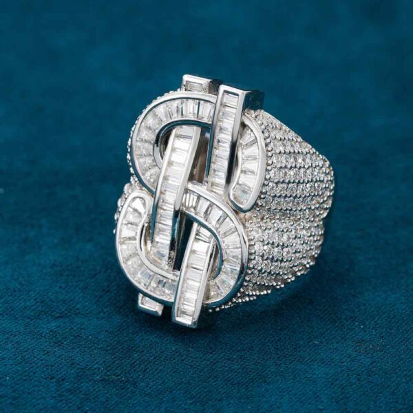 Dollar Sign Moissanite Baguette Ring 14k Gold - Image 2