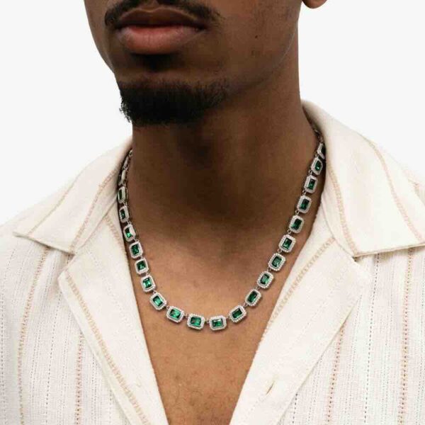 Green Baguette Halo Moissanite Chain - Image 2