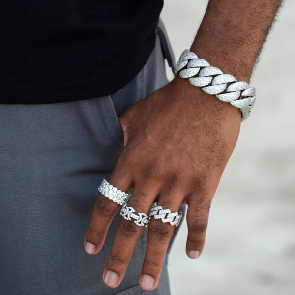 Moissanite 2-Row Cuban Link Ring 14K Gold - Image 9