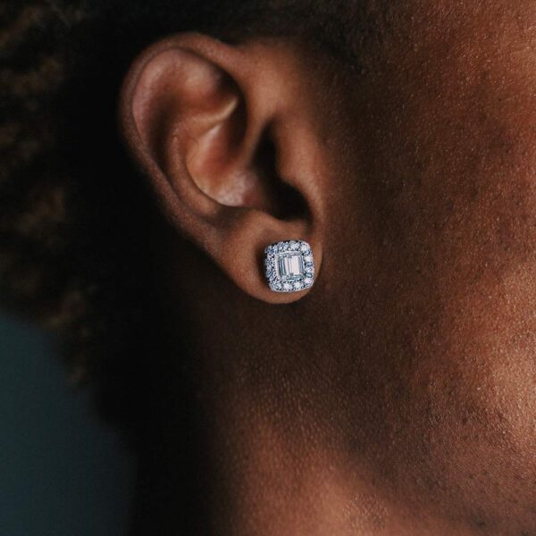 10MM Baguette Moissanite Stud Earrings 14K Gold - Image 3