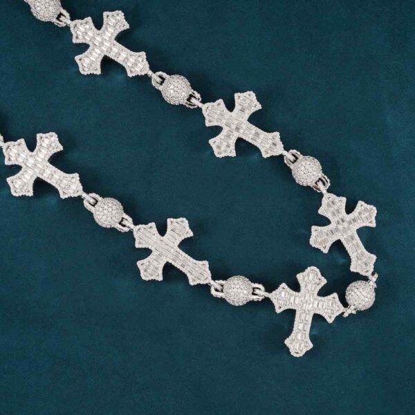 Moissanite Baguette Cross Custom Link Chain 14k Gold - Image 3