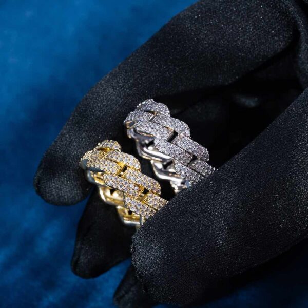 Moissanite 2-Row Miami Cuban Link Ring 14K Gold - Image 3