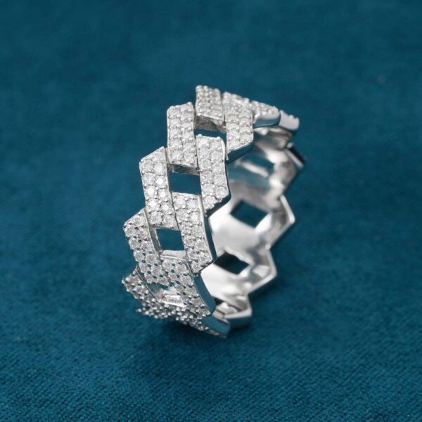 Moissanite 2-Row Cuban Link Ring 14K Gold - Image 5