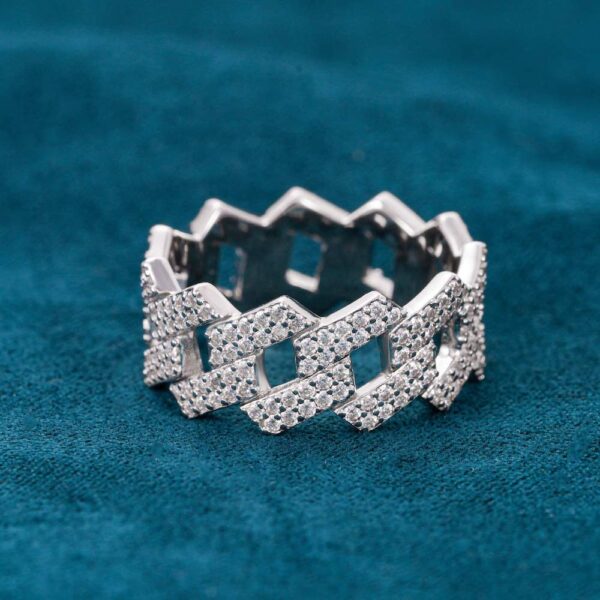 Moissanite 2-Row Cuban Link Ring 14K Gold - Image 4