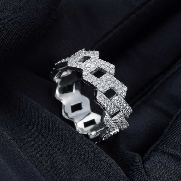 Moissanite 2-Row Cuban Link Ring 14K Gold - Image 3