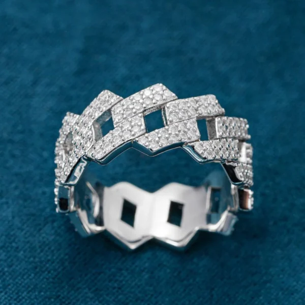 Moissanite 2-Row Cuban Link Ring 14K Gold - Image 2