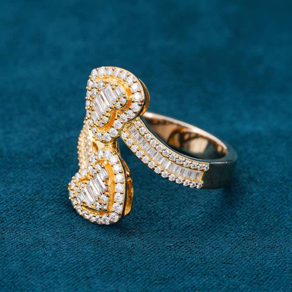 Moissanite Double Heart Baguette Ring 14k - Image 2