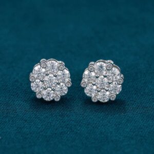 Diamond Flower Cluster Stud Earrings 14K Gold | 10MM