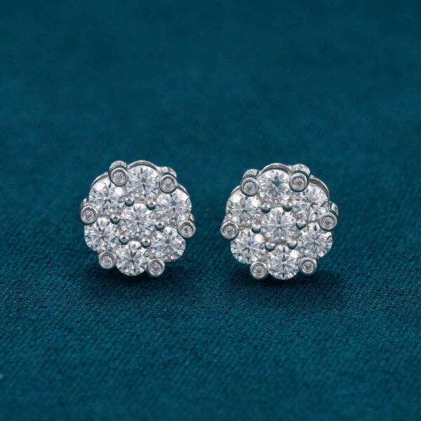 Diamond Flower Cluster Stud Earrings 14K Gold | 10MM