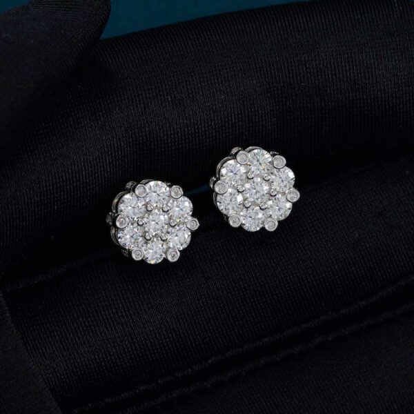 Diamond Flower Cluster Stud Earrings 14K Gold | 10MM - Image 2