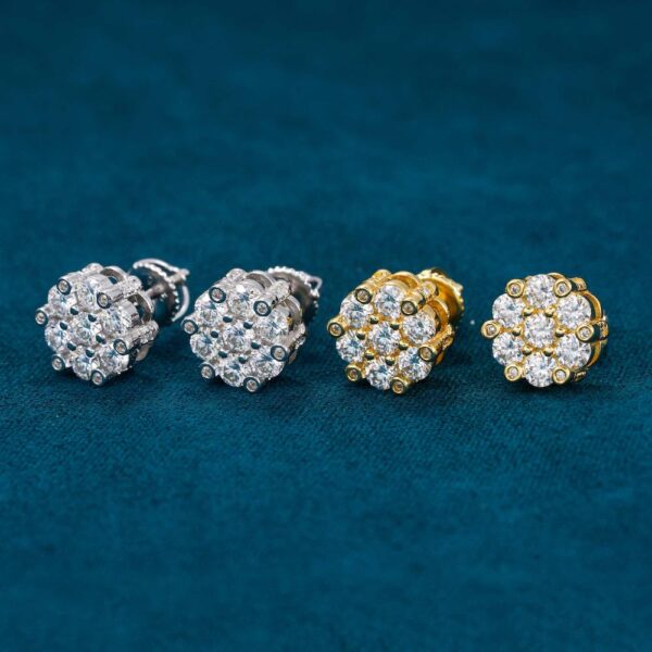 Diamond Flower Cluster Stud Earrings 14K Gold | 10MM - Image 3