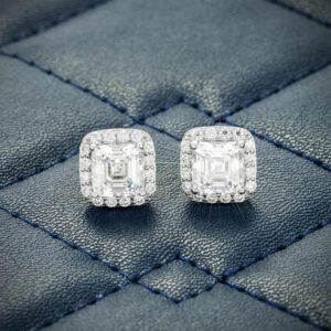 9MM Moissanite Halo Stud Earrings 14K Gol