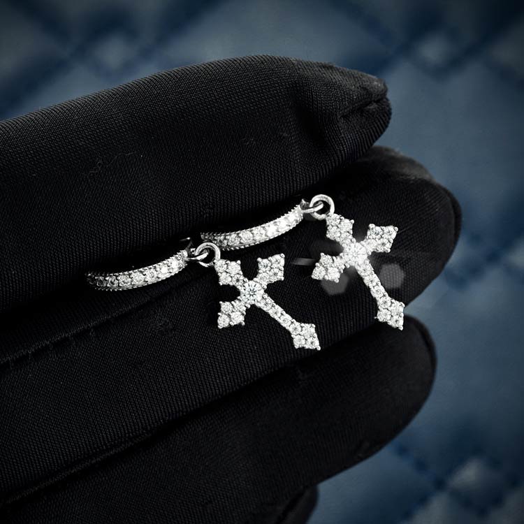 32MM Moissanite Cross Hoop Earrings 14K Gold - Image 3